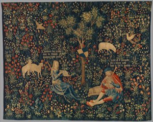 Herder en herderin maken muziek, ca. 1500-30 door Netherlandish School